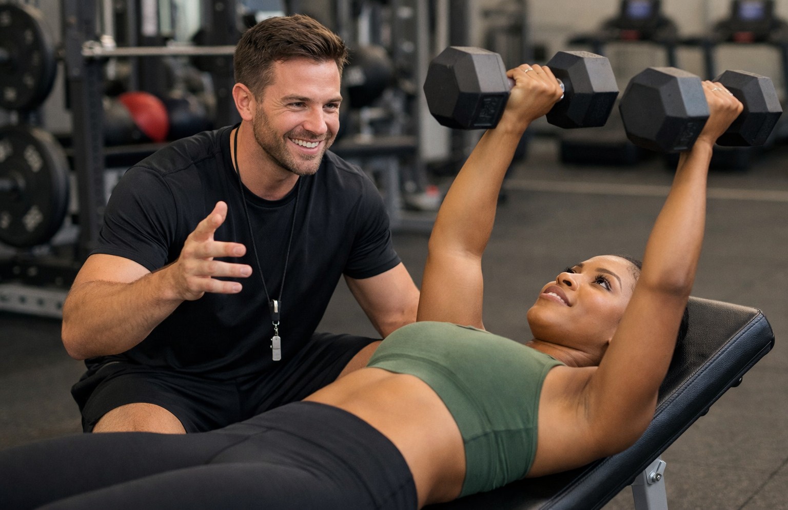 Personal trainer coaching client